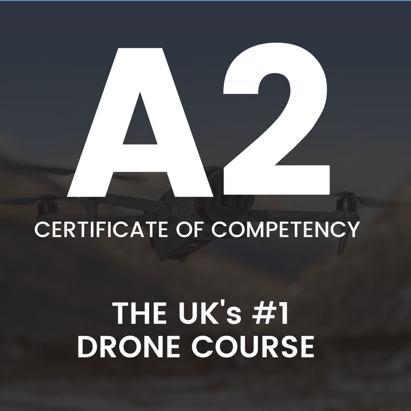 A2 Certificate of Competency: large A2 lettering over a photograph of a drone in flight