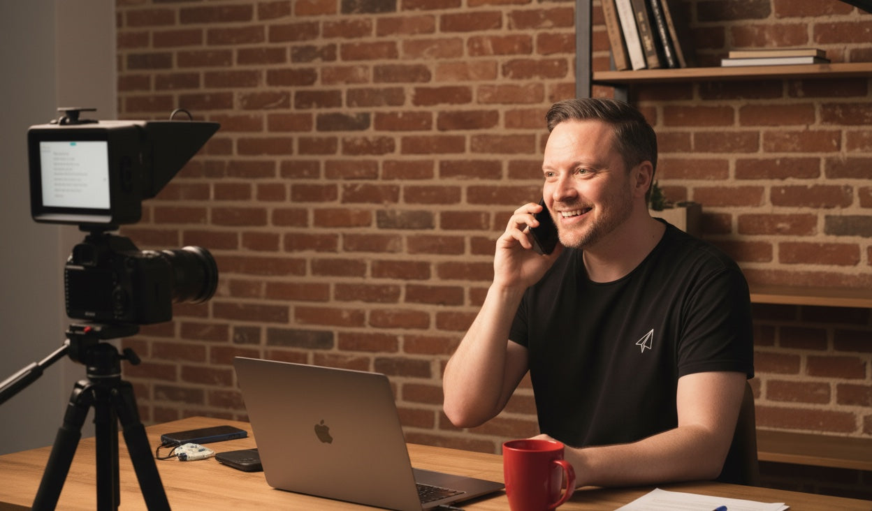 Matt taking a call at his desk